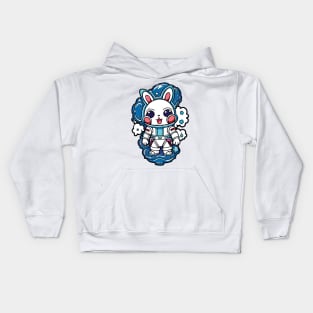 Space bunny with blue smoke Kids Hoodie